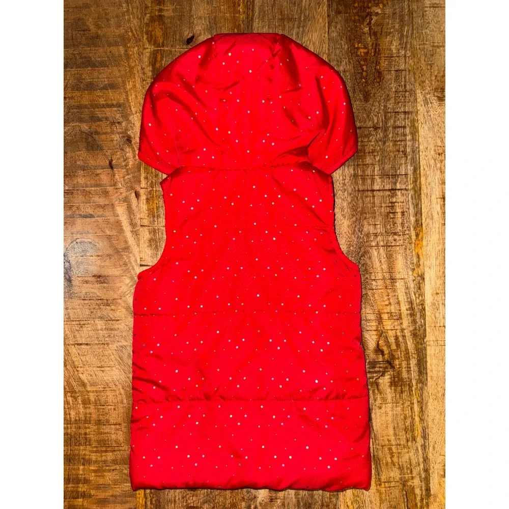 Disney Junior Minnie Mouse Red Glitter Polka Dot Hooded Puffer Vest 3T Ear Bow